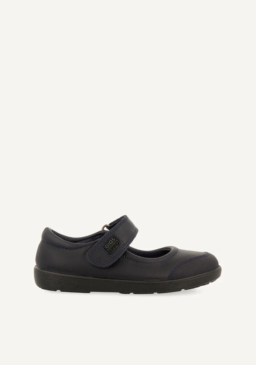 BLUE LEATHER BALLERINA-STYLE SCHOOL SHOES WITH ADJUSTABLE FASTENING LAMBDA