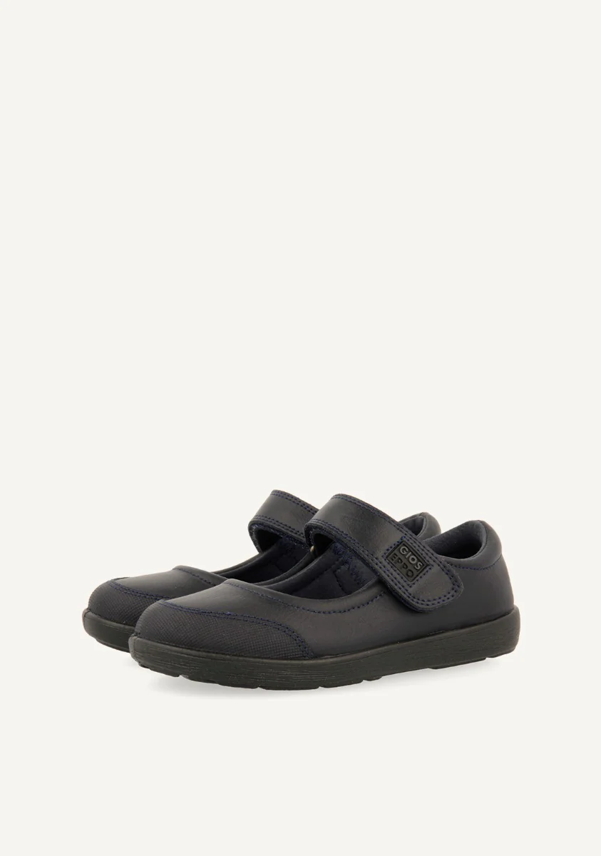 BLUE LEATHER BALLERINA-STYLE SCHOOL SHOES WITH ADJUSTABLE FASTENING LAMBDA - Image 2