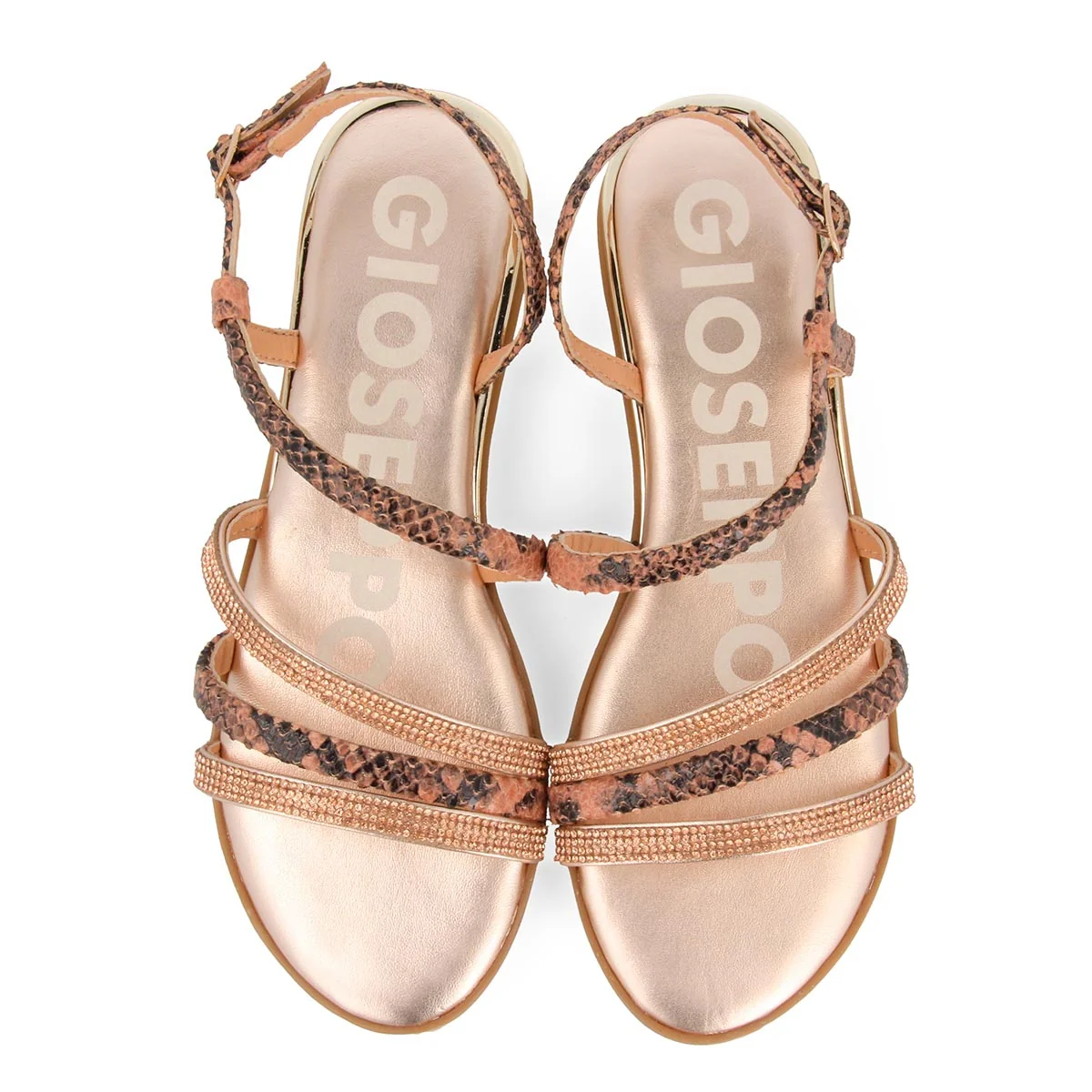 Sandalias de tiras finas en oro rosado y print de serpiente para mujer FRISCO - Image 5