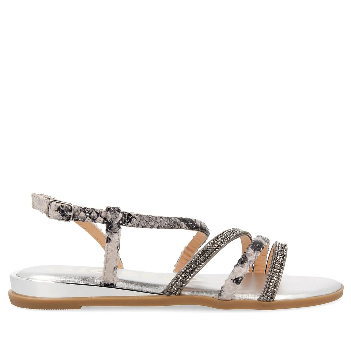 Sandalias de tiras finas en plateado y print de serpiente para mujer FRISCO
