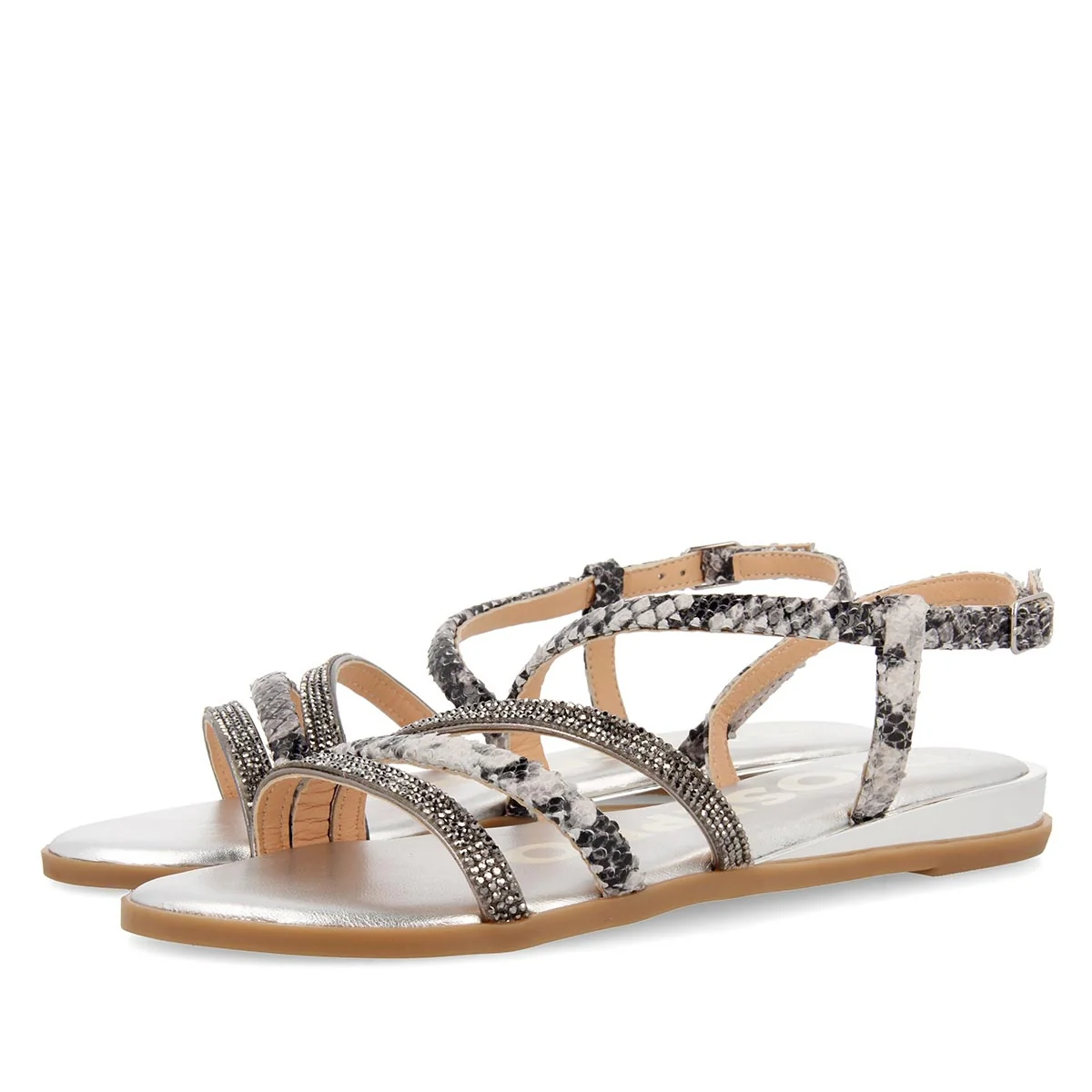 Sandalias de tiras finas en plateado y print de serpiente para mujer FRISCO - Image 4