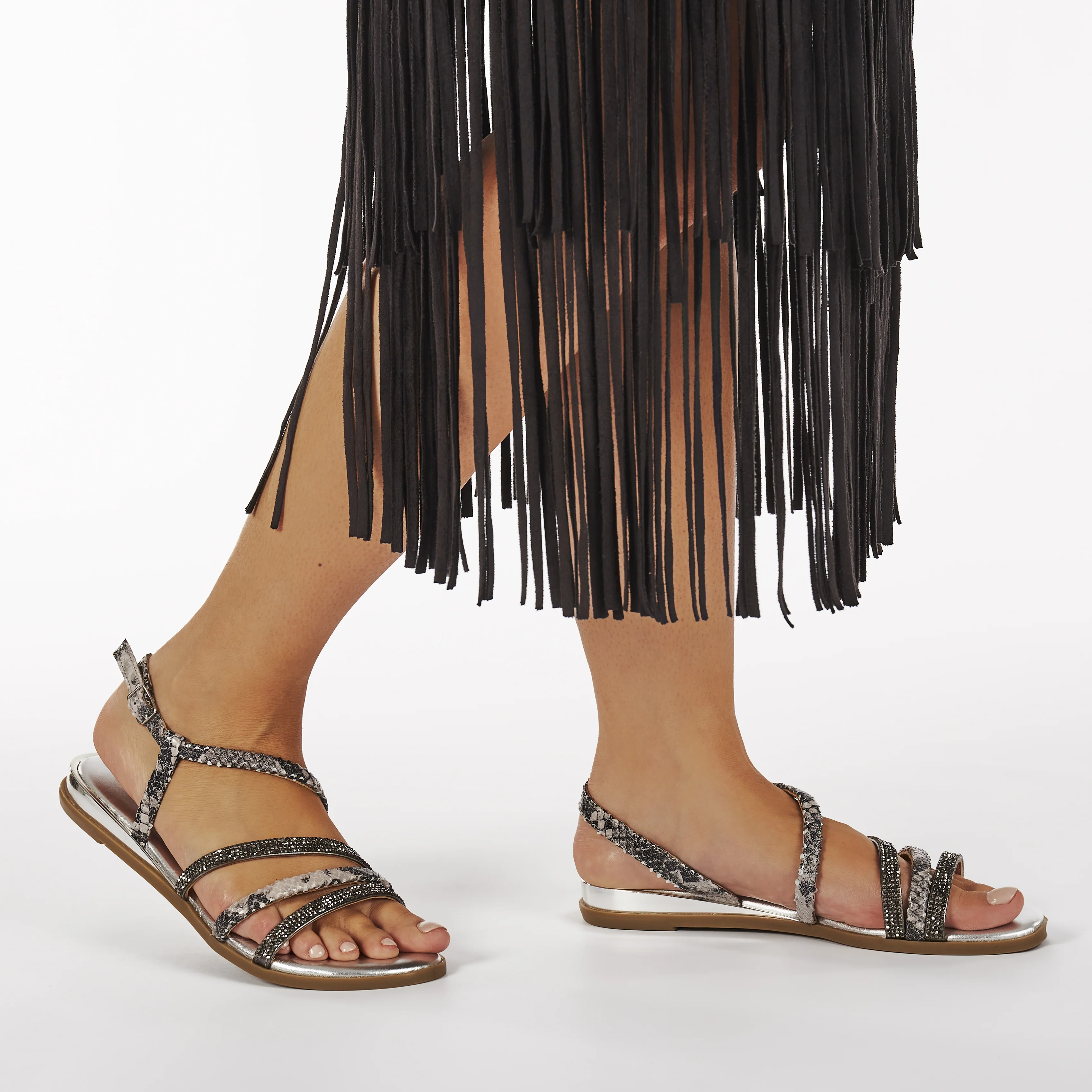 Sandalias de tiras finas en plateado y print de serpiente para mujer FRISCO - Image 6