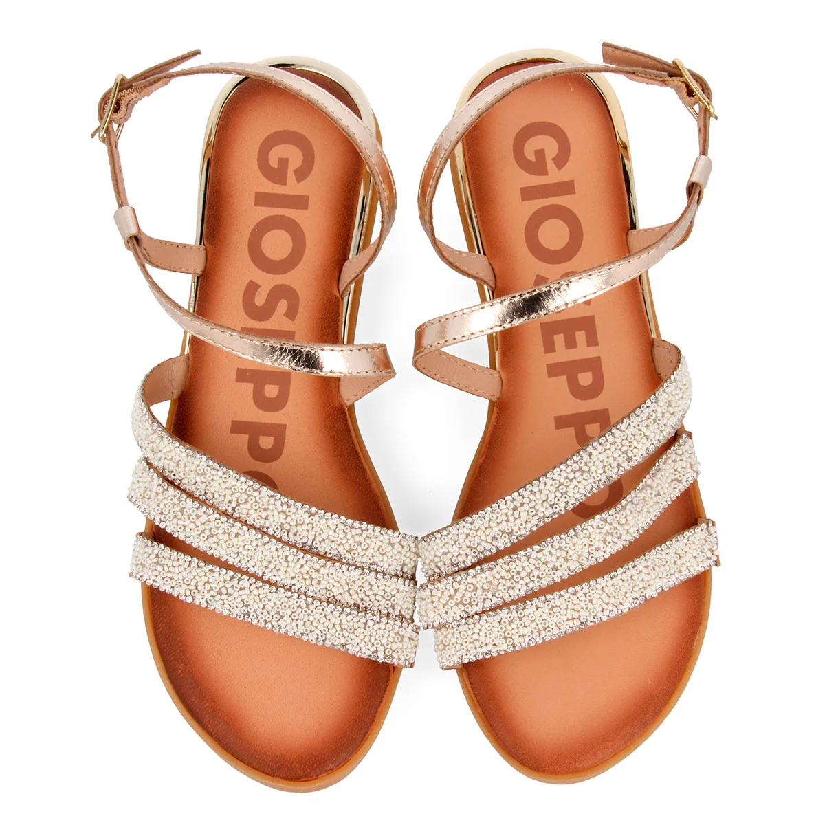 Sandalias doradas con abalorios para mujer GREIG