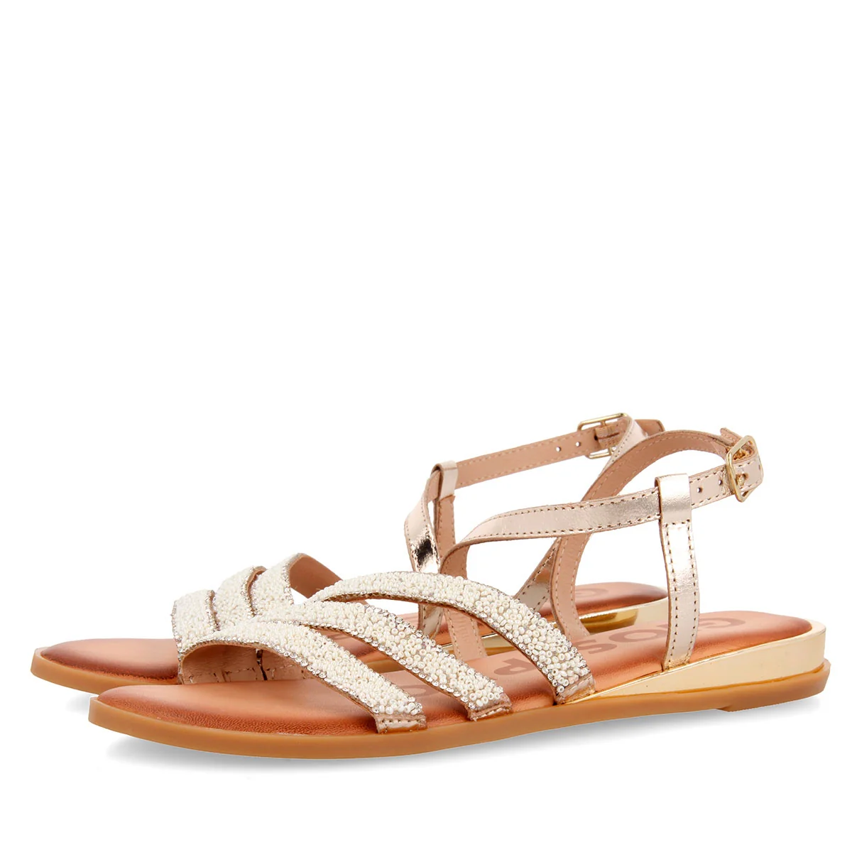 Sandalias doradas con abalorios para mujer GREIG - Image 2