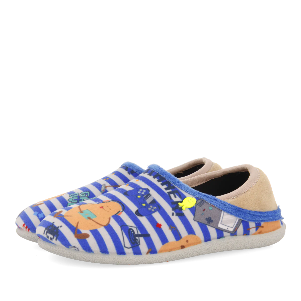 Children’s house slippers blue striped with Allerod potato print - Image 4