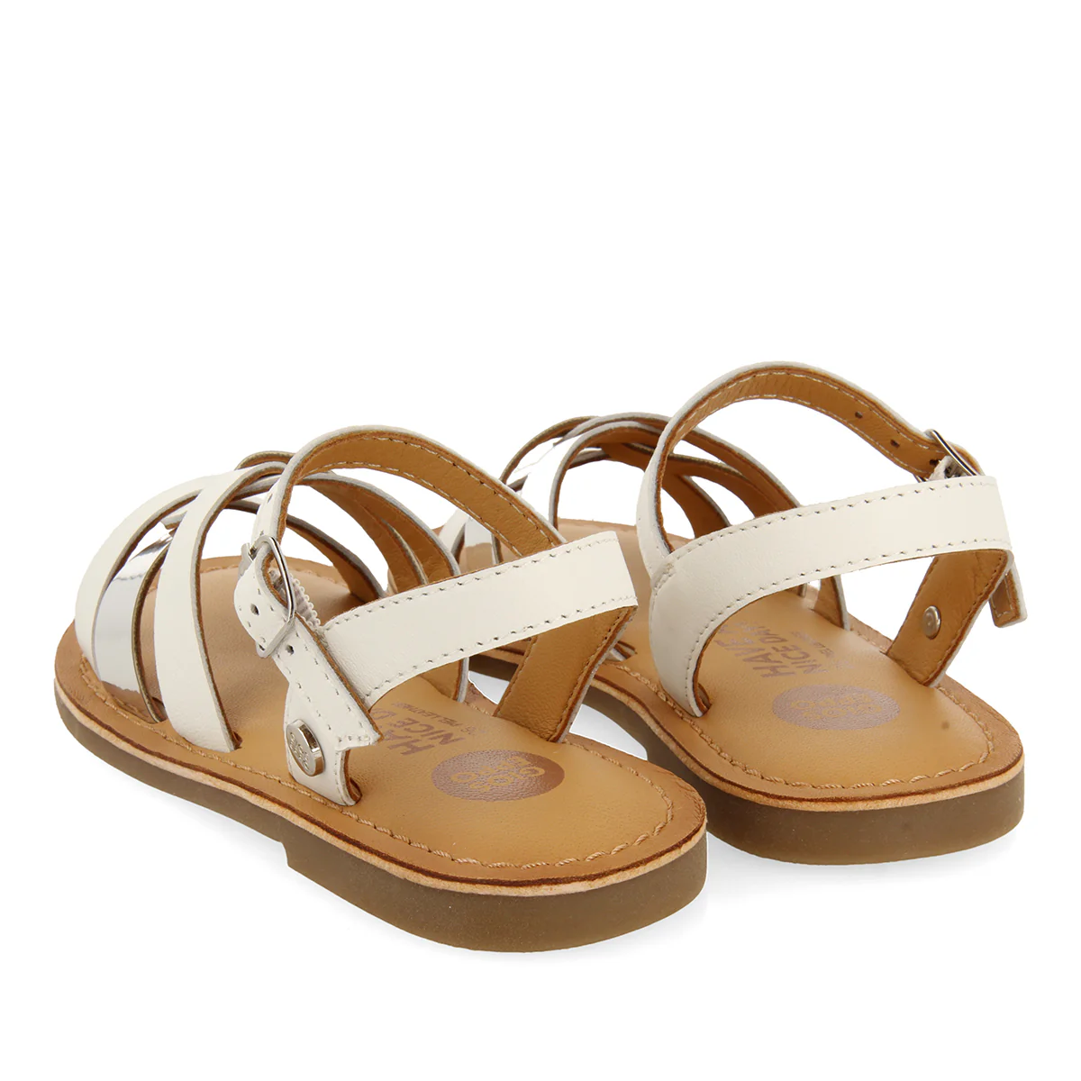 WHITE LEATHER SANDALS WITH METALLIC DETAILS FOR GIRL AND BOY NICOLOSI - Image 3