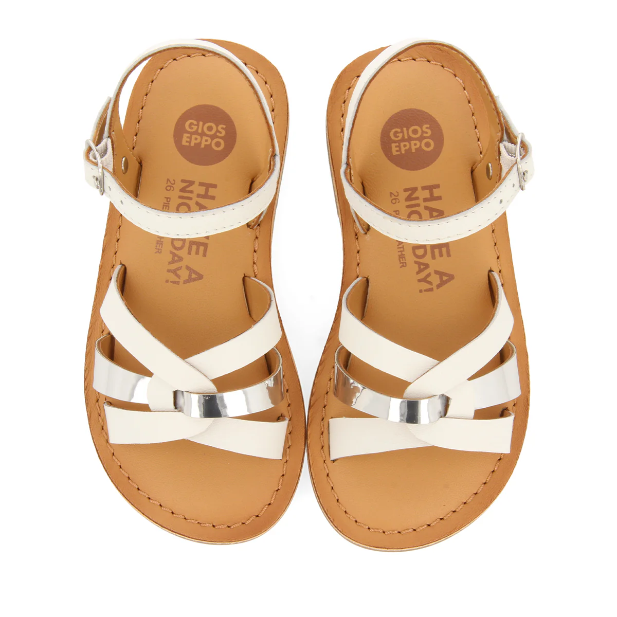 WHITE LEATHER SANDALS WITH METALLIC DETAILS FOR GIRL AND BOY NICOLOSI - Image 4