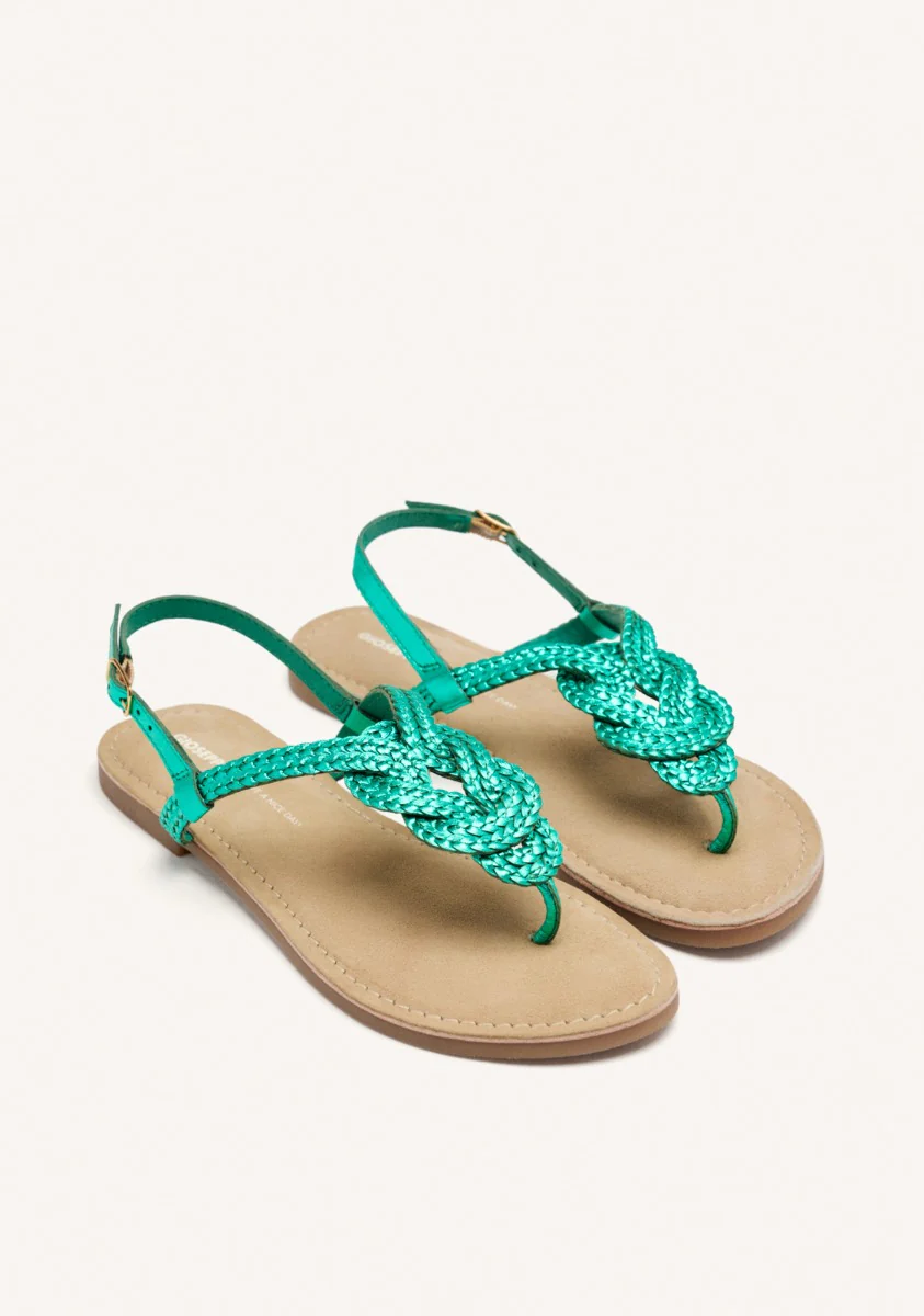 BRAIDED SHINY LEATHER SANDALS - Image 2