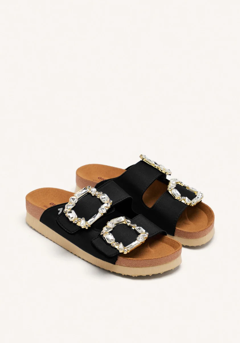 ADERKLAA WOMEN'S BLACK BIO STYLE SANDALS WITH JEWEL EMBELLISHMENT - Image 2