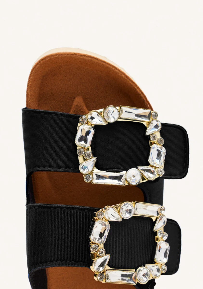 ADERKLAA WOMEN'S BLACK BIO STYLE SANDALS WITH JEWEL EMBELLISHMENT - Image 3