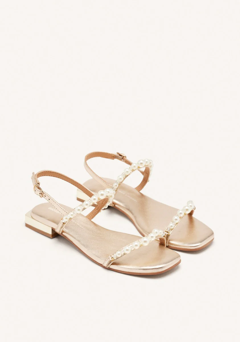 WOMEN'S PLATINUM LEATHER SANDALS WITH PEARLS ZERQAN - Image 2