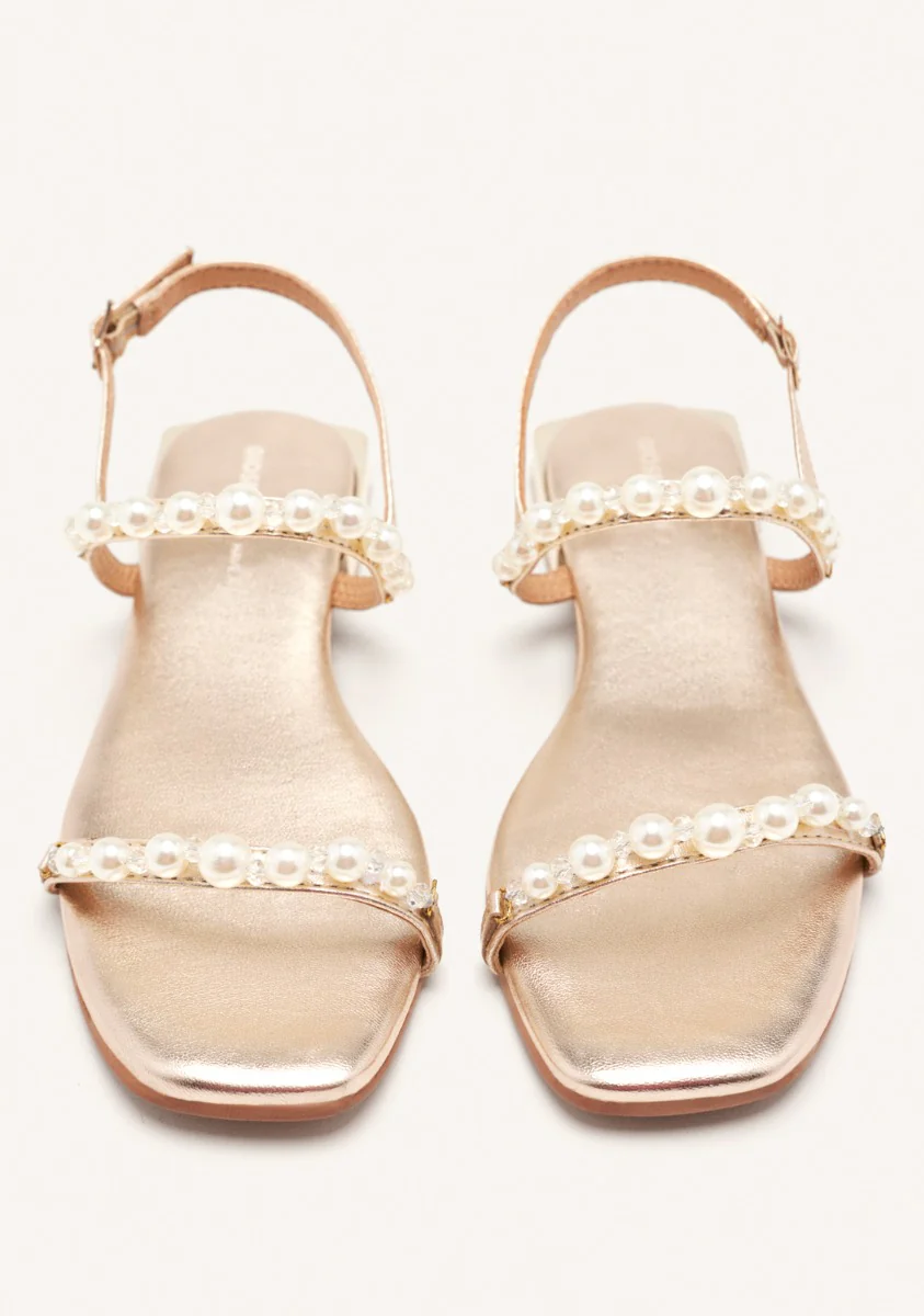 WOMEN'S PLATINUM LEATHER SANDALS WITH PEARLS ZERQAN - Image 5