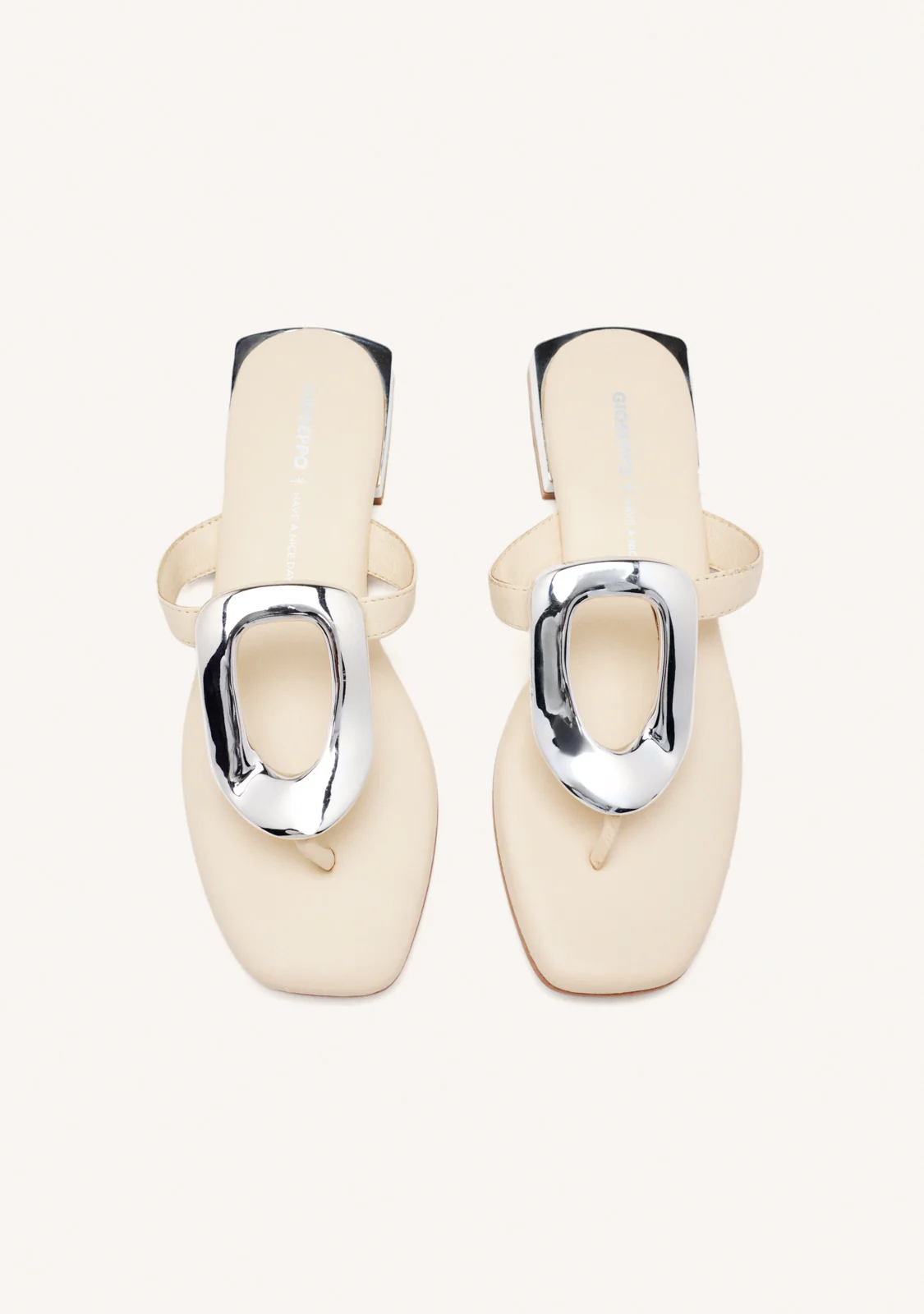 OFF WHITE LEATHER SANDALS WITH METALLIC TRIM FOR WOMEN VENDRES - Image 4