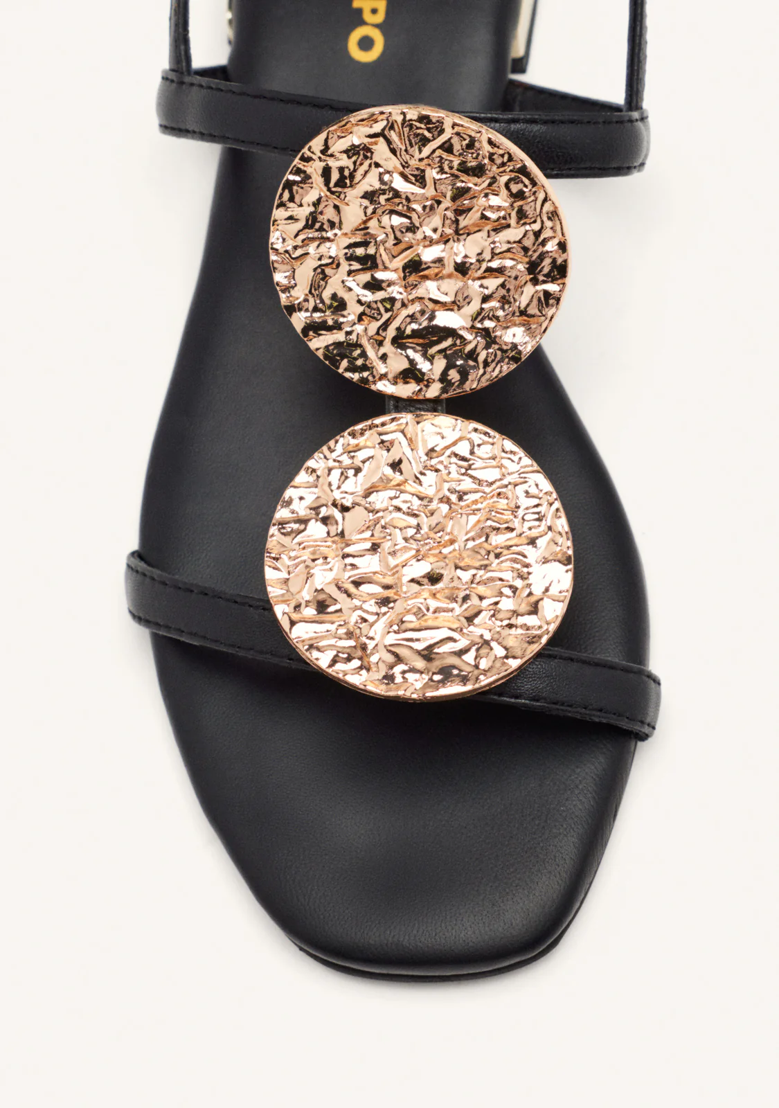 BLACK LEATHER SANDALS WITH METALLIC TRIM FOR WOMEN TROFA - Image 3