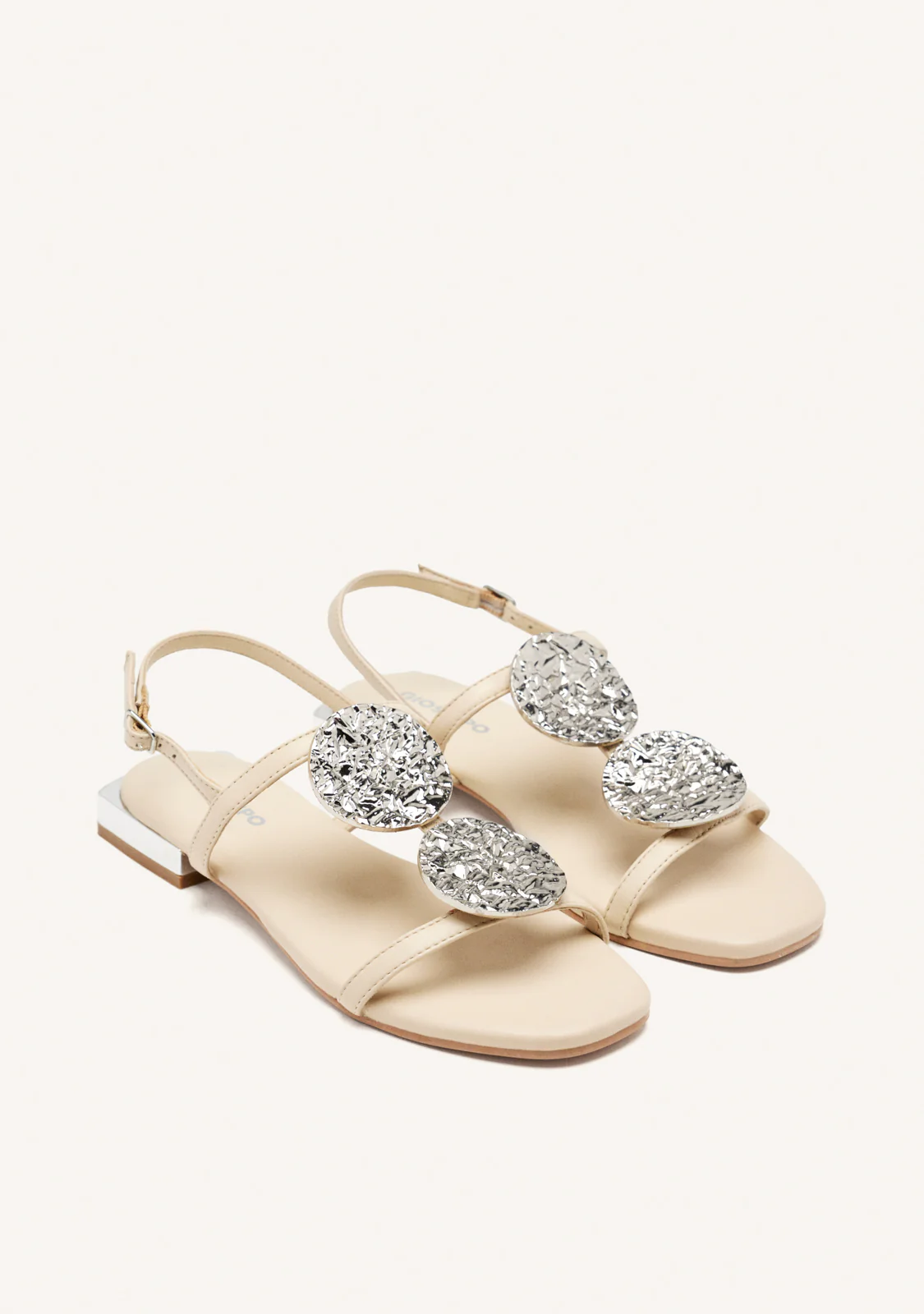 OFF WHITE LEATHER SANDALS WITH METALLIC TRIM FOR WOMEN TROFA - Image 2