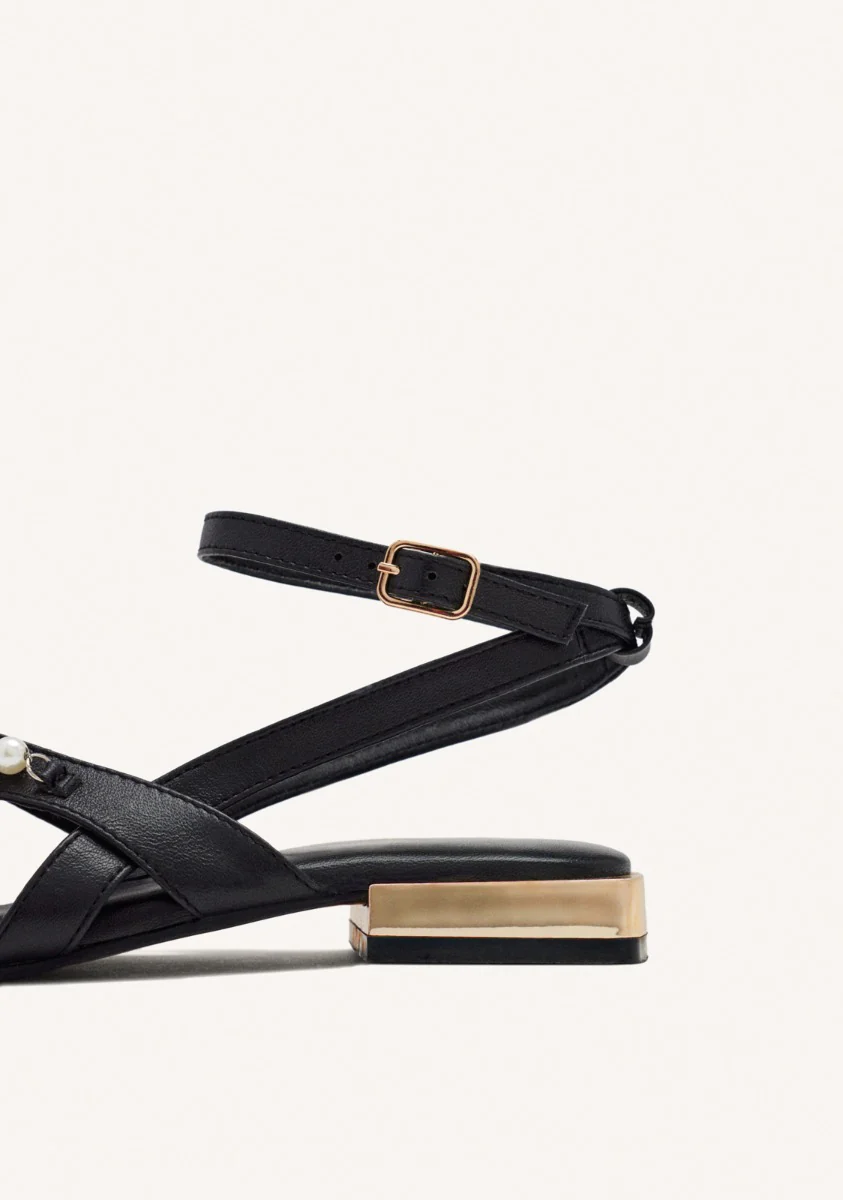 BLACK LEATHER SANDALS WITH PEARLS FOR WOMEN SUMPTER - Image 4