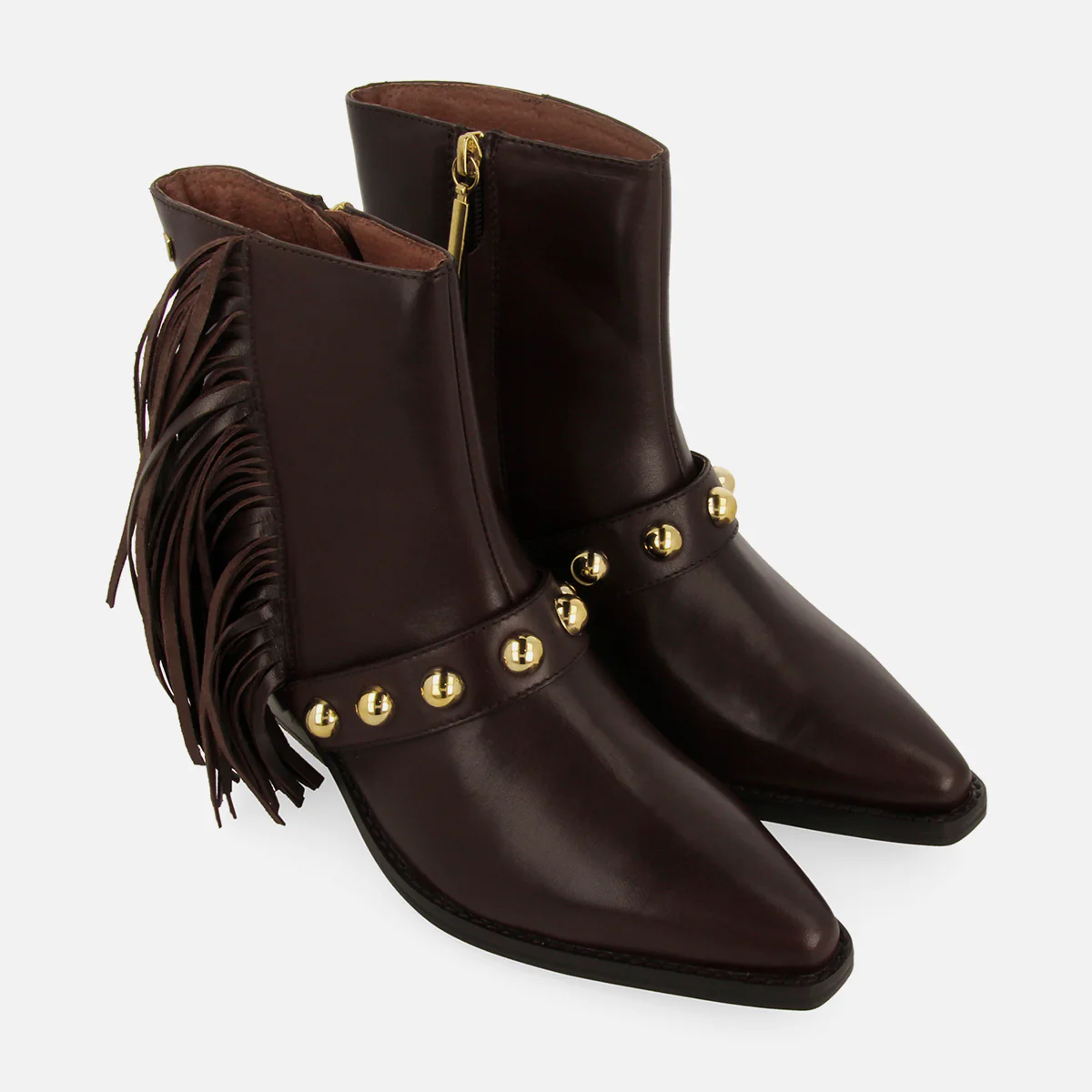 LEATHER ANKLE BOOTS FRINGES AND STUDS CLARKSVILLE - Image 4