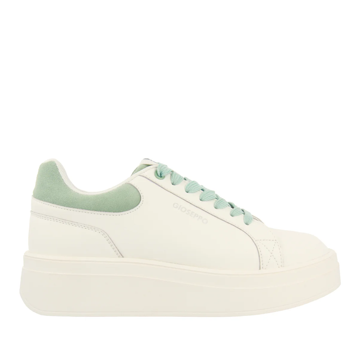 WHITE SNEAKERS WITH PLATFORM AND MINT COLOURED DETAILS FOR WOMEN