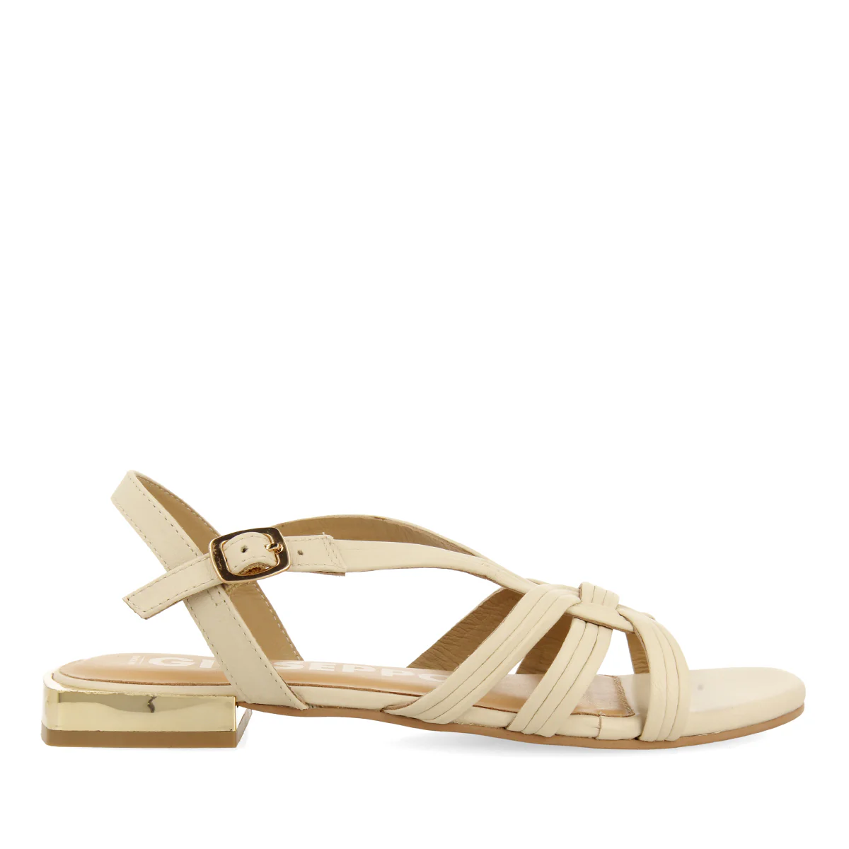 WOMEN'S OFF-WHITE LEATHER SANDALS WITH GOLD DETAILING