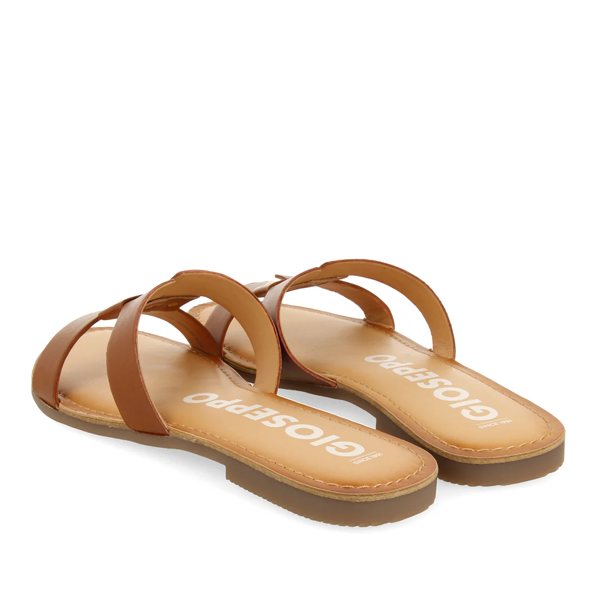 WOMEN'S LEATHER SLIDE SANDALS IN TAN COLOUR - Image 3