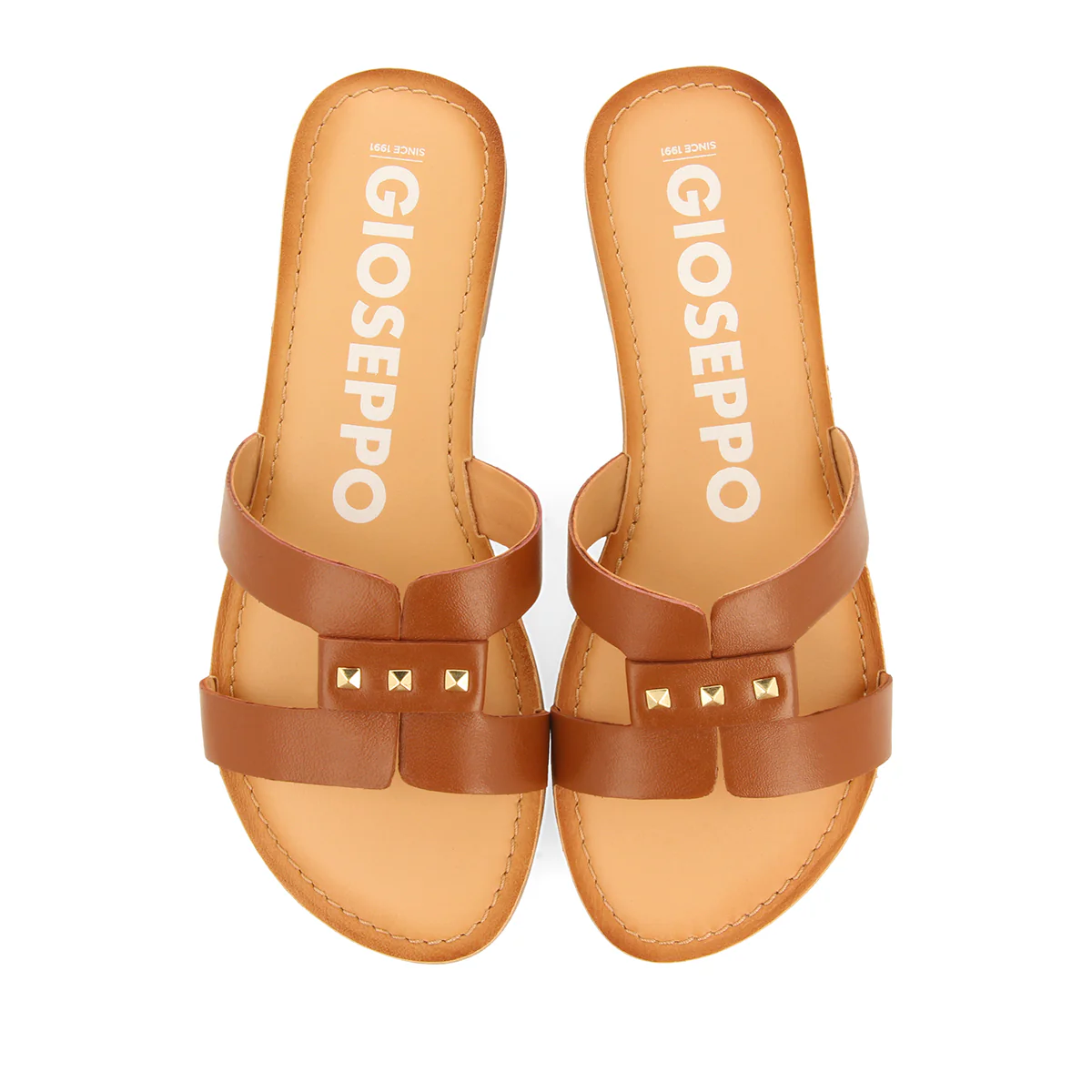 WOMEN'S LEATHER SLIDE SANDALS IN TAN COLOUR - Image 4
