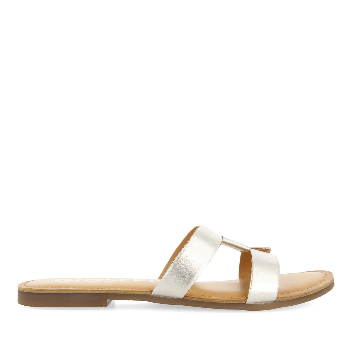 WOMEN'S SILVER LEATHER SLIDE SANDALS