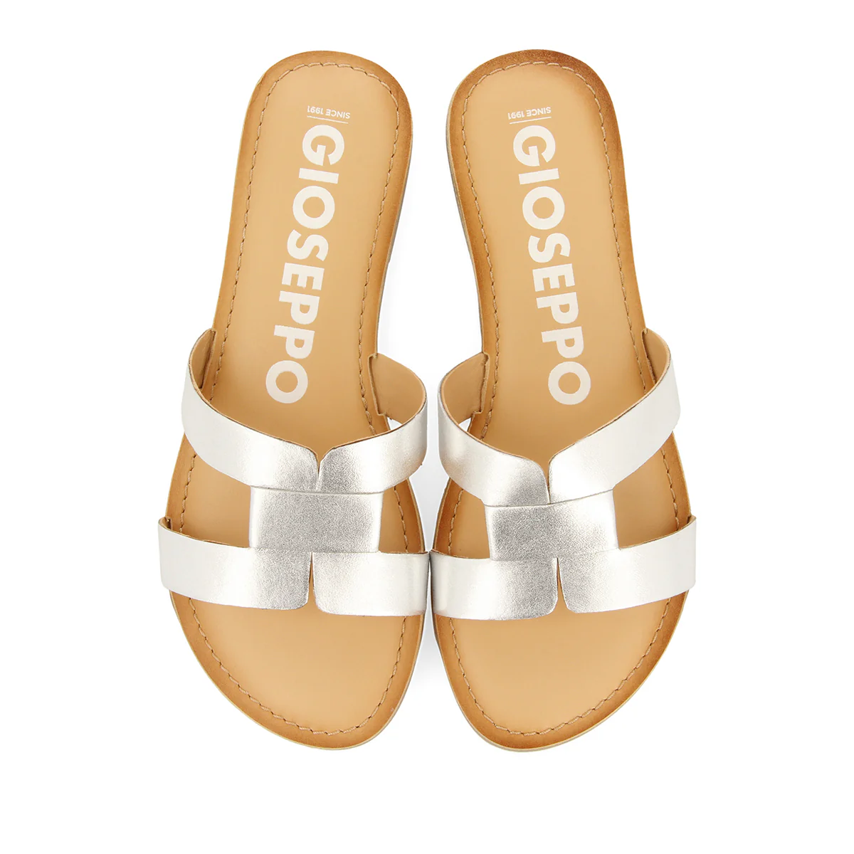 WOMEN'S SILVER LEATHER SLIDE SANDALS - Image 4