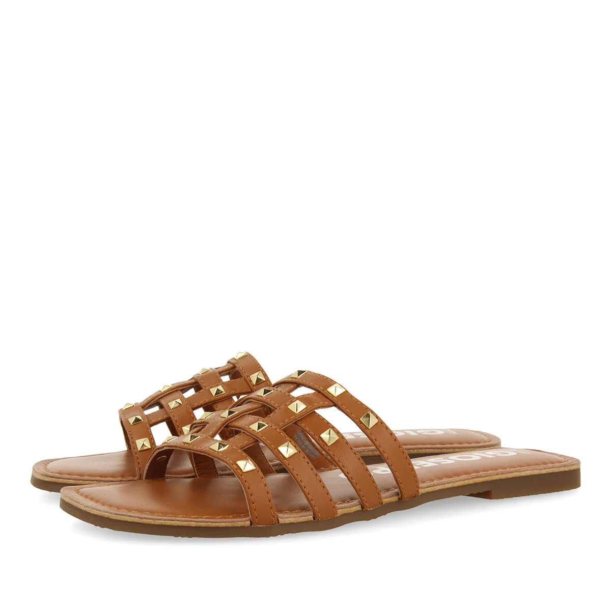 WOMEN'S LEATHER SANDALS WITH STUDS IN TAN LEATHER - Image 2