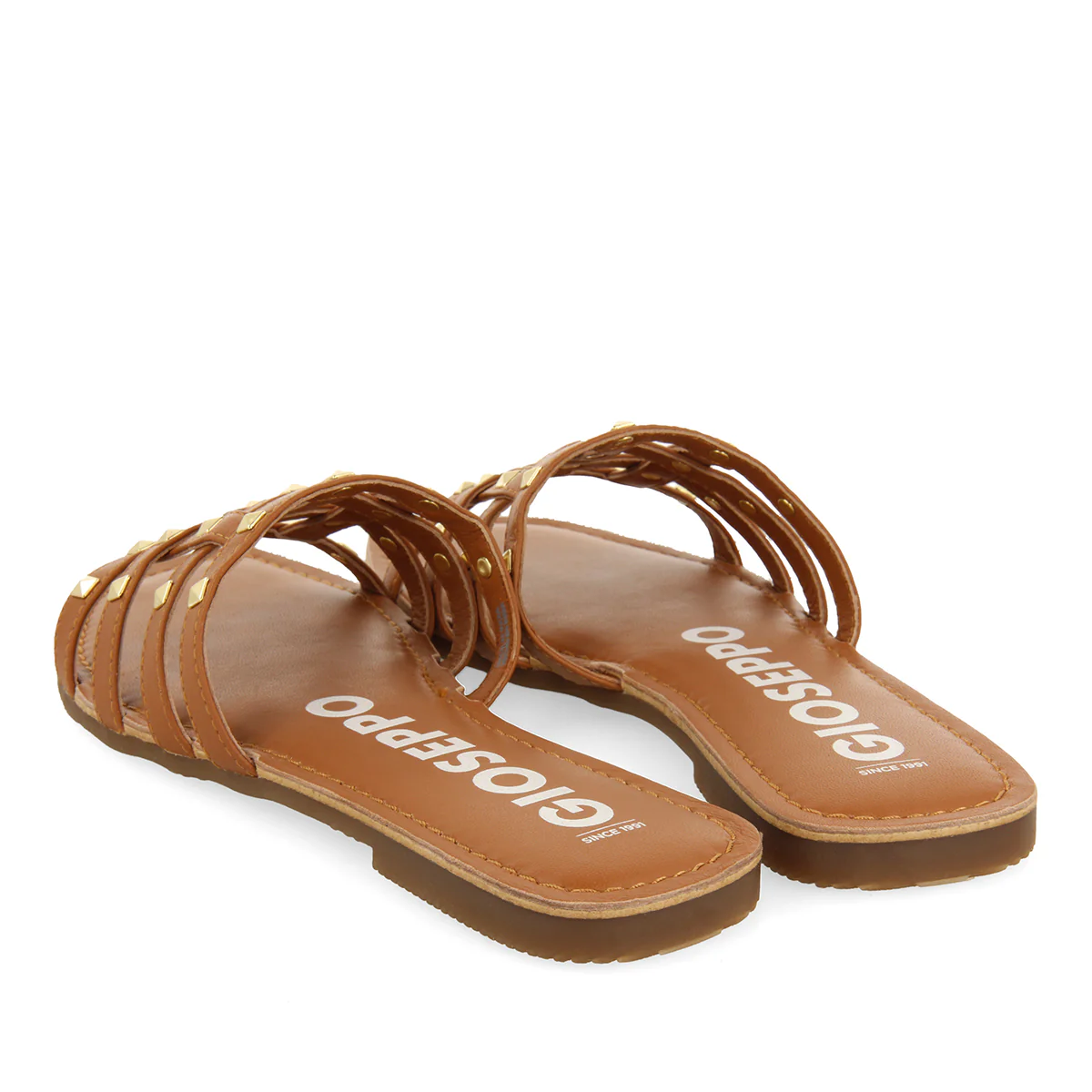 WOMEN'S LEATHER SANDALS WITH STUDS IN TAN LEATHER - Image 3