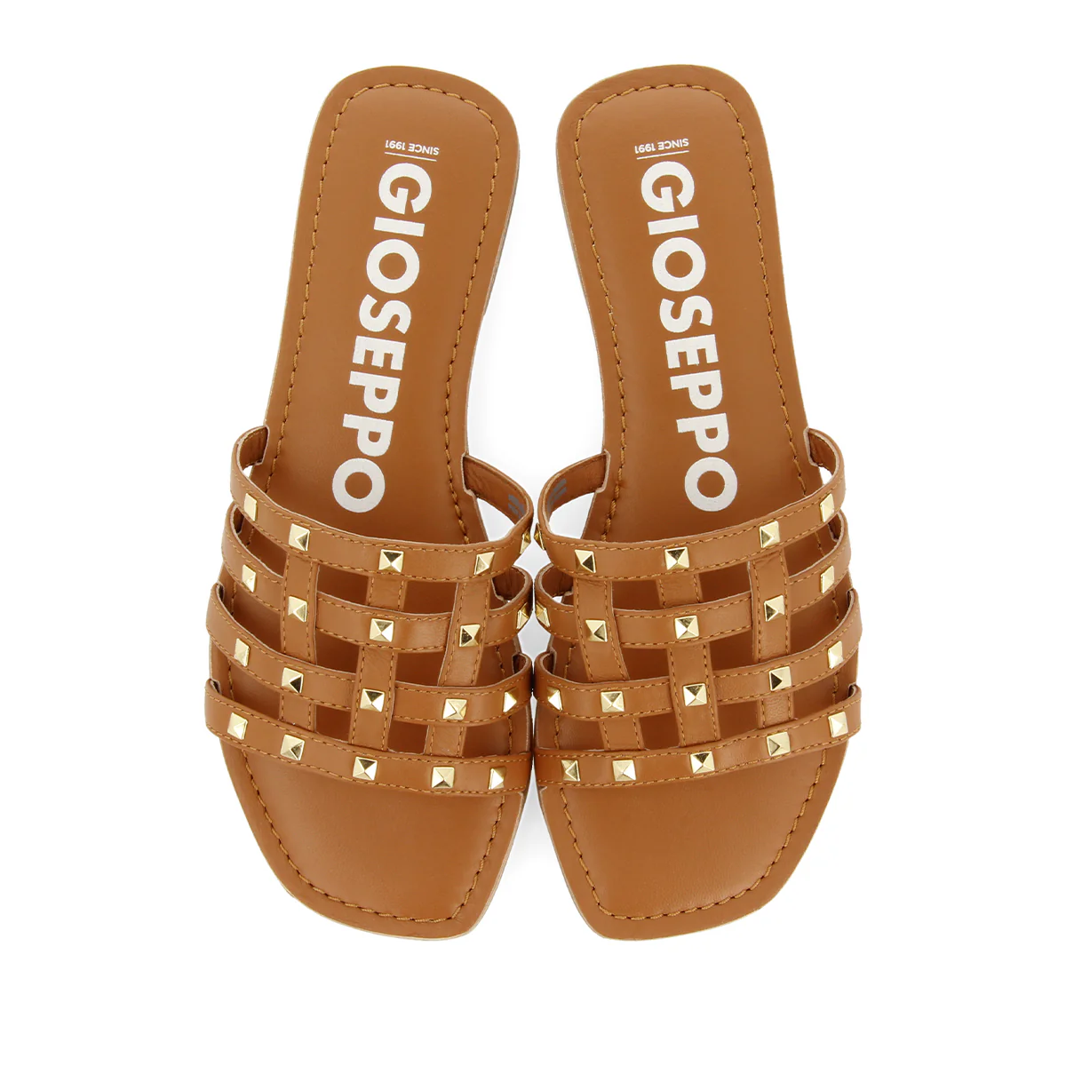 WOMEN'S LEATHER SANDALS WITH STUDS IN TAN LEATHER - Image 4