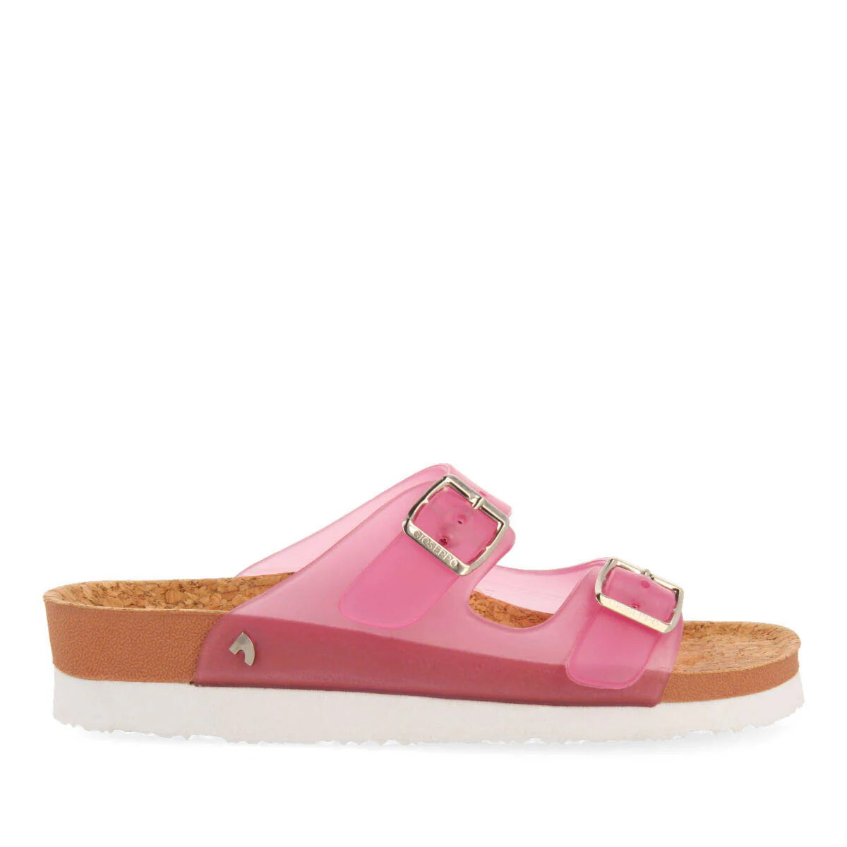 Acalaca women's see-through fuchsia footbed sandals with buckles