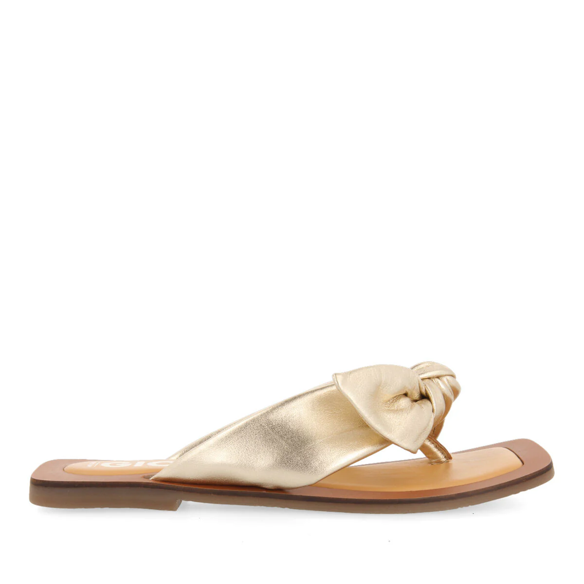 Acucena women's gold leather sandals with decorative knots