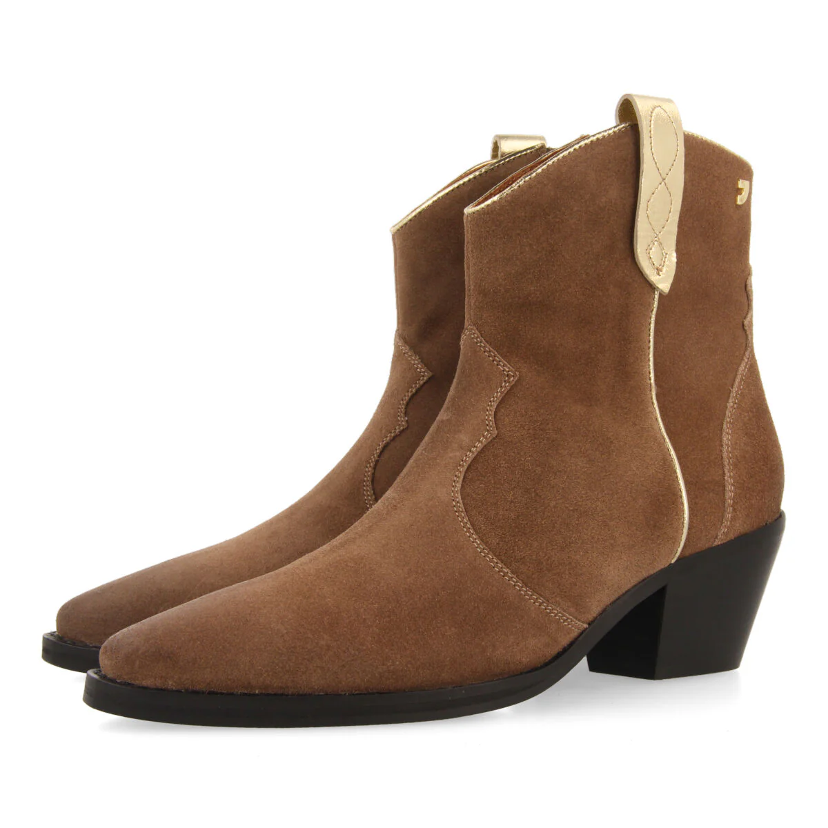 Airth women's taupe split-suede cowboy boots with gold details - Image 2