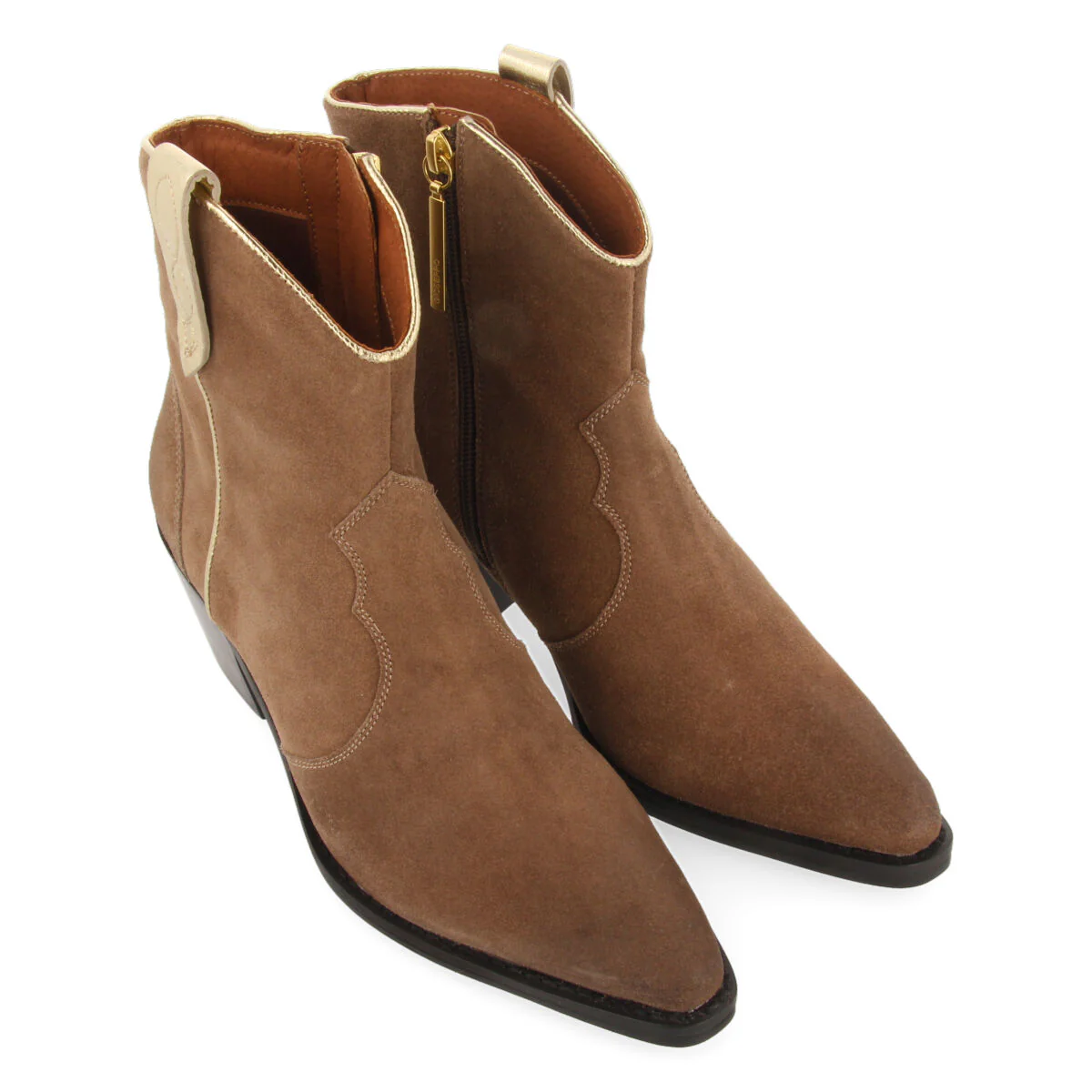 Airth women's taupe split-suede cowboy boots with gold details - Image 3