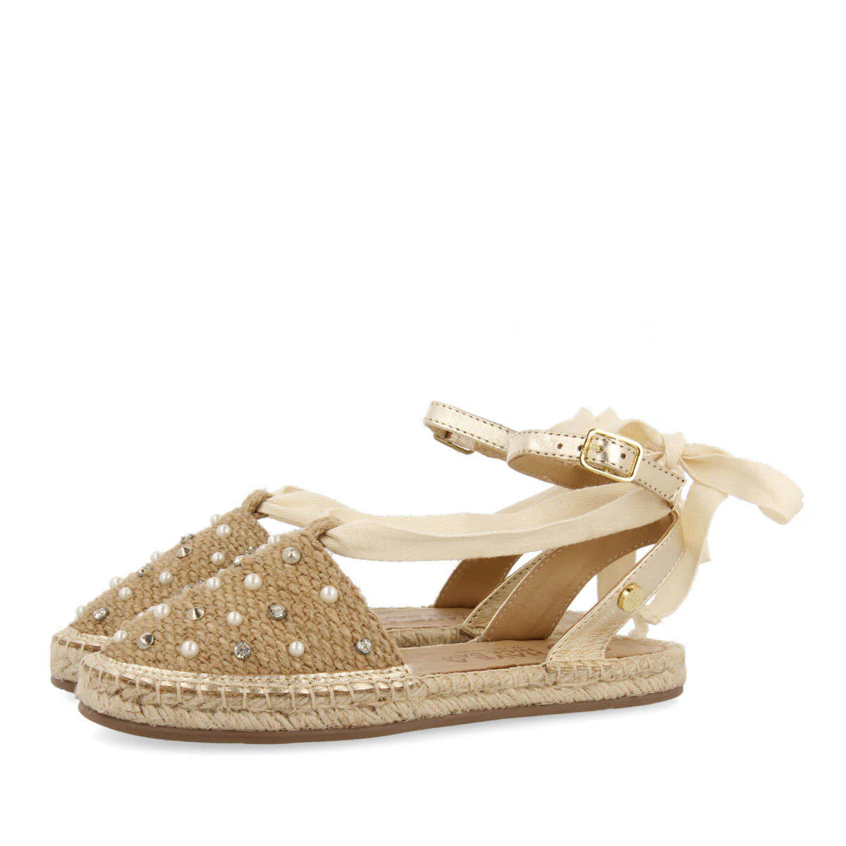 Aisey girls rose gold espadrilles with jute,earls and studs - Image 3