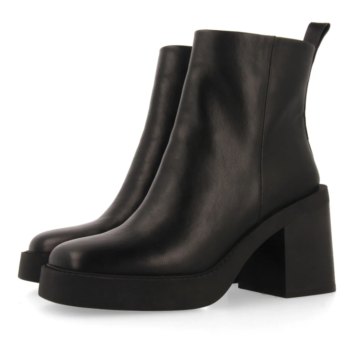 Altrier women's black ankle boots with square toes, thick platforms and wide heels - Image 2