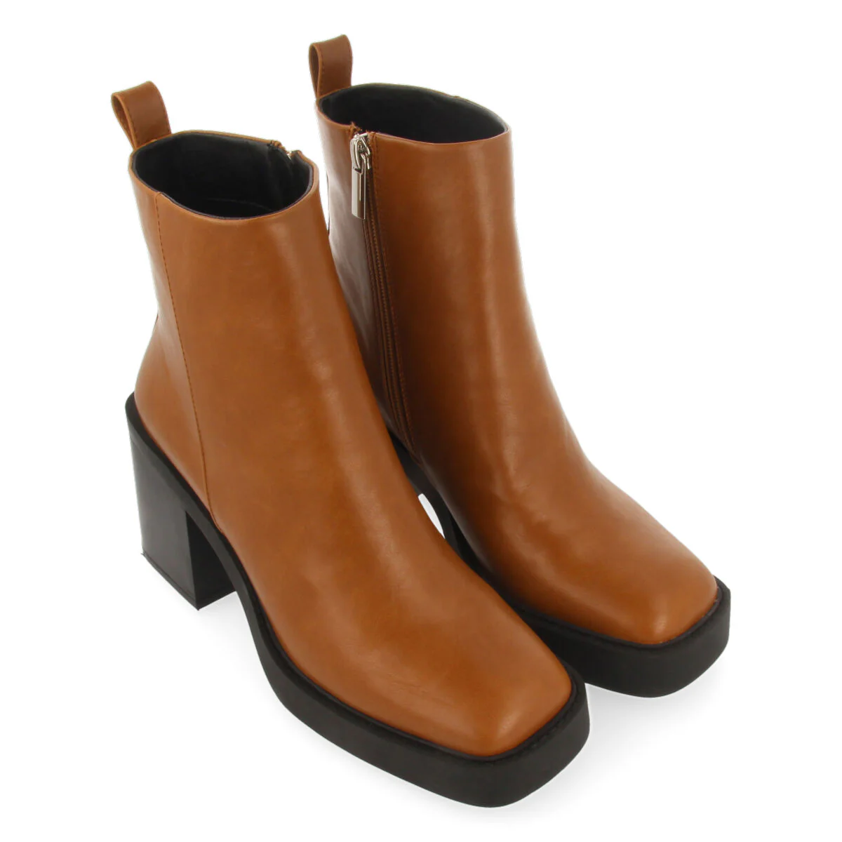 Altrier women's tan ankle boots with square toes, thick platforms and wide heels - Image 3