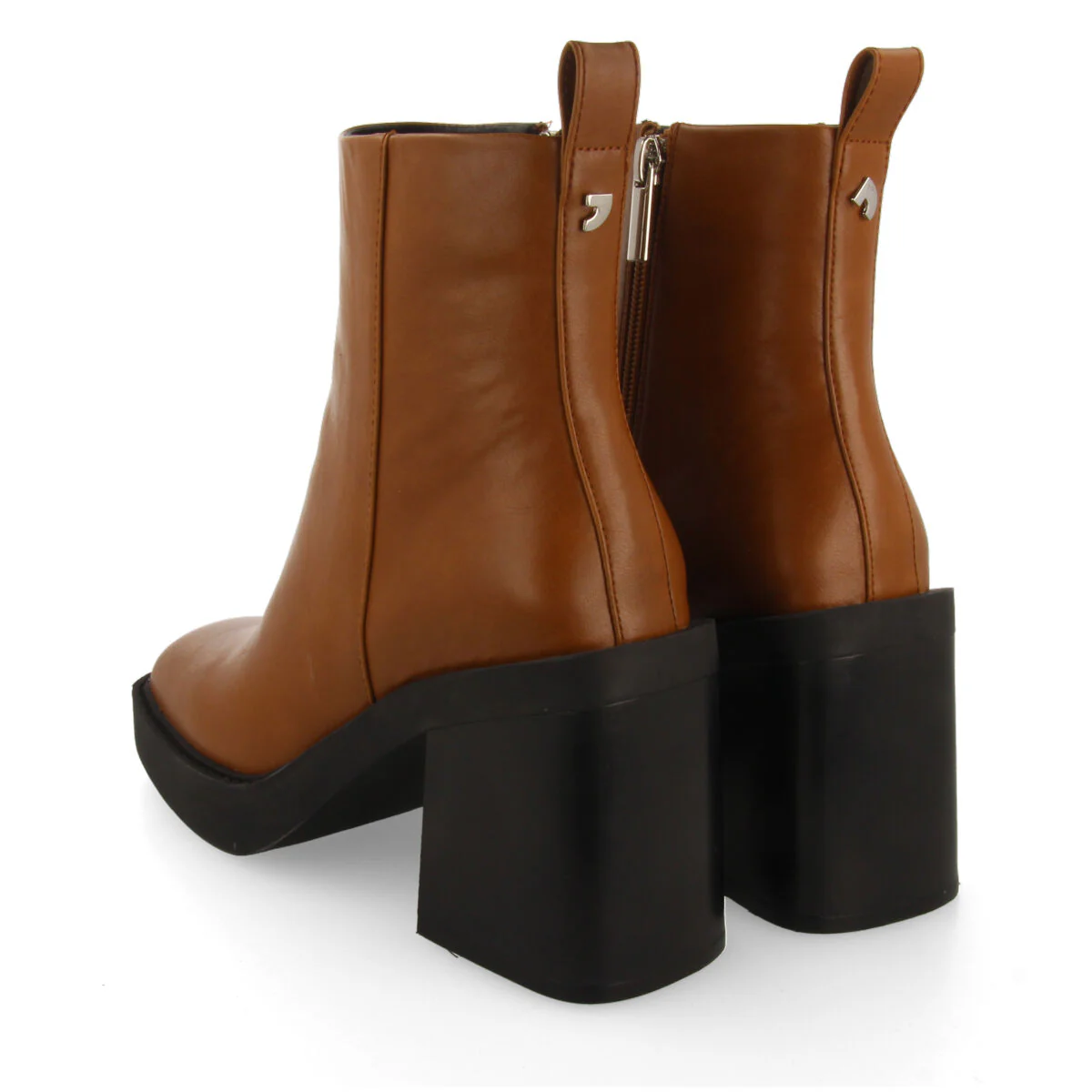 Altrier women's tan ankle boots with square toes, thick platforms and wide heels - Image 4