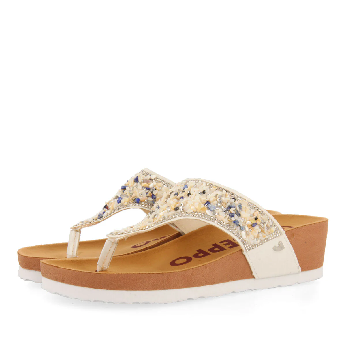Andelain women's white footbed wedges with decorative multicoloured stones - Image 2