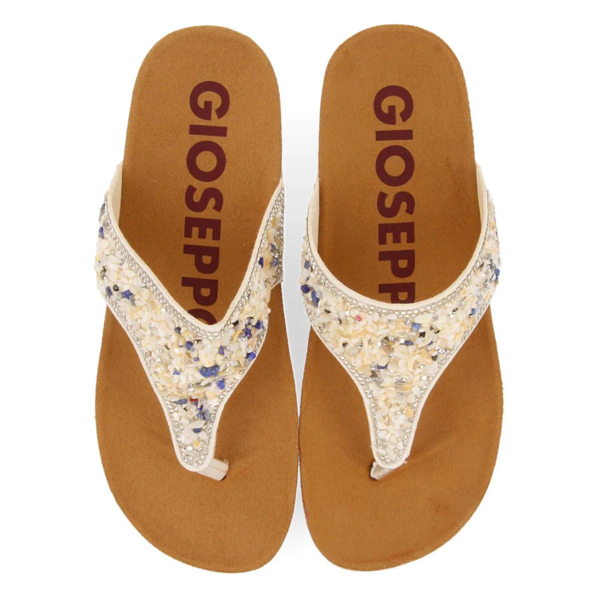 Andelain women's white footbed wedges with decorative multicoloured stones - Image 3