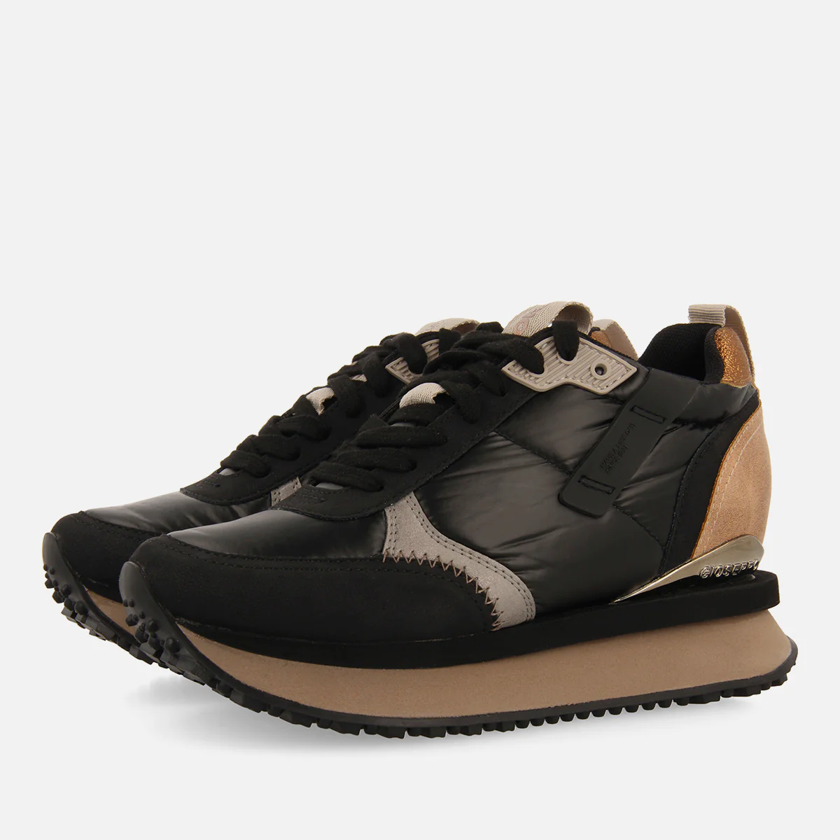 Anif women's cushioned black monochrome sneakers with details and inner wedges - Image 3