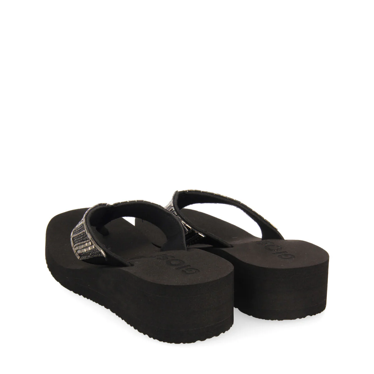 Apiaca women's black wedges with decorative stones - Image 4