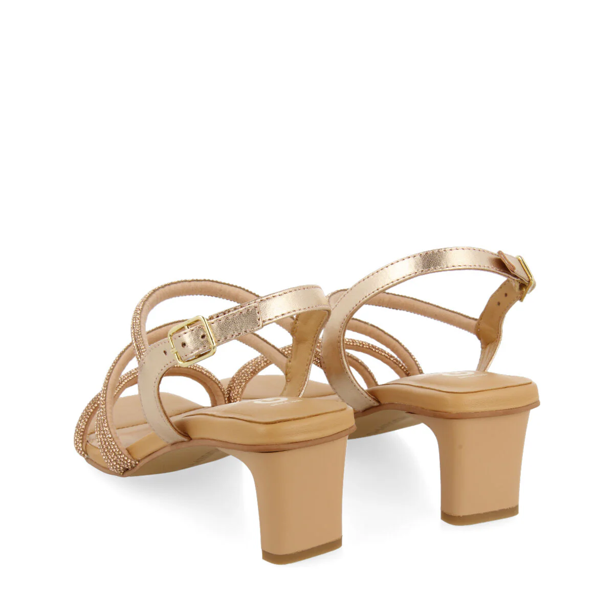 Arapua women's rose gold leather sandals with heels and rhinestone straps - Image 4