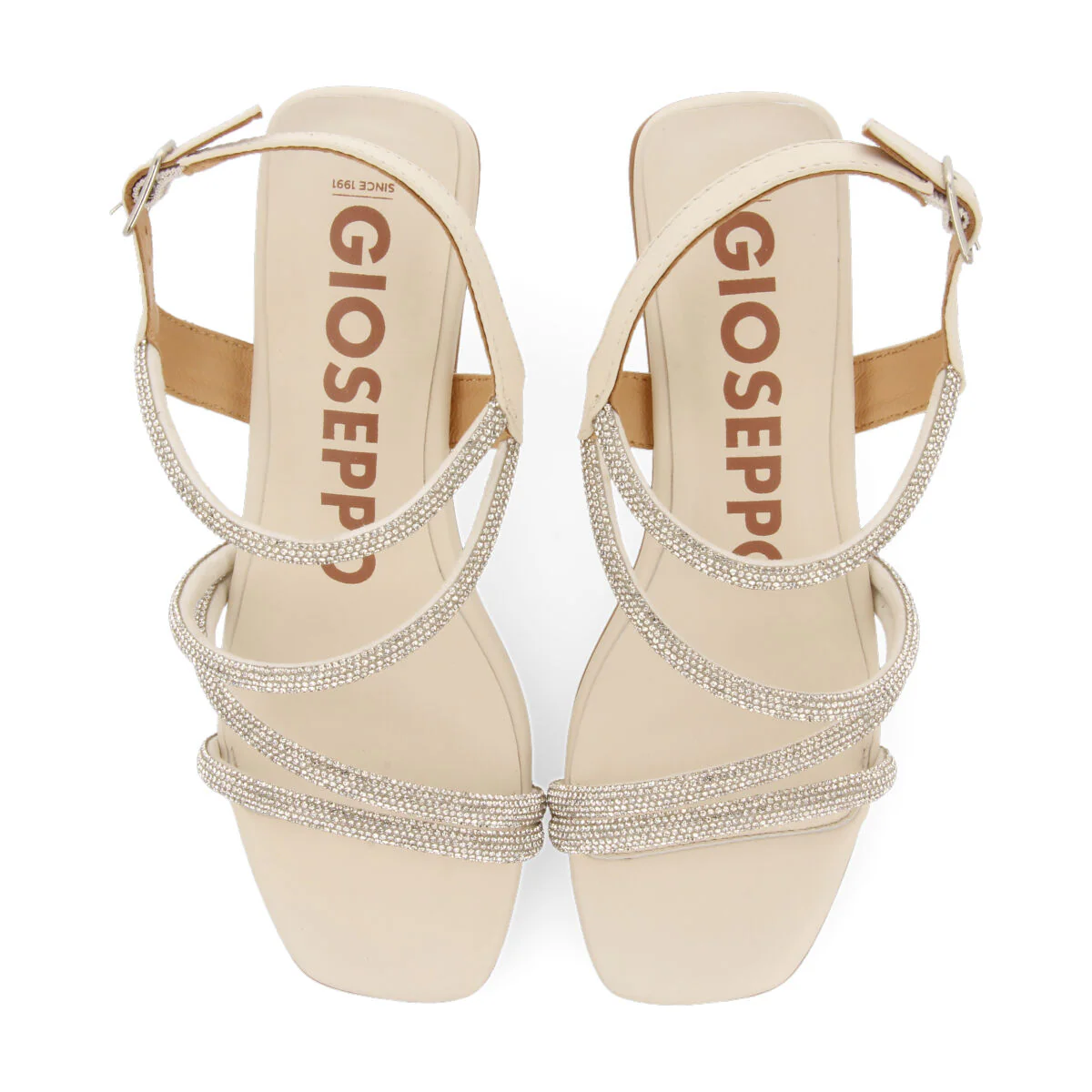 Arapua women's silver leather sandals with heels and rhinestone straps - Image 3