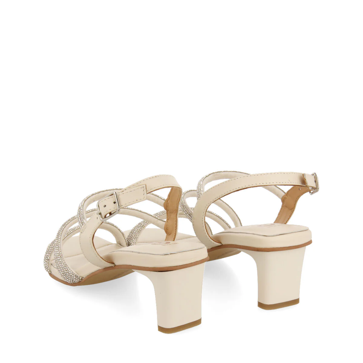 Arapua women's silver leather sandals with heels and rhinestone straps - Image 4