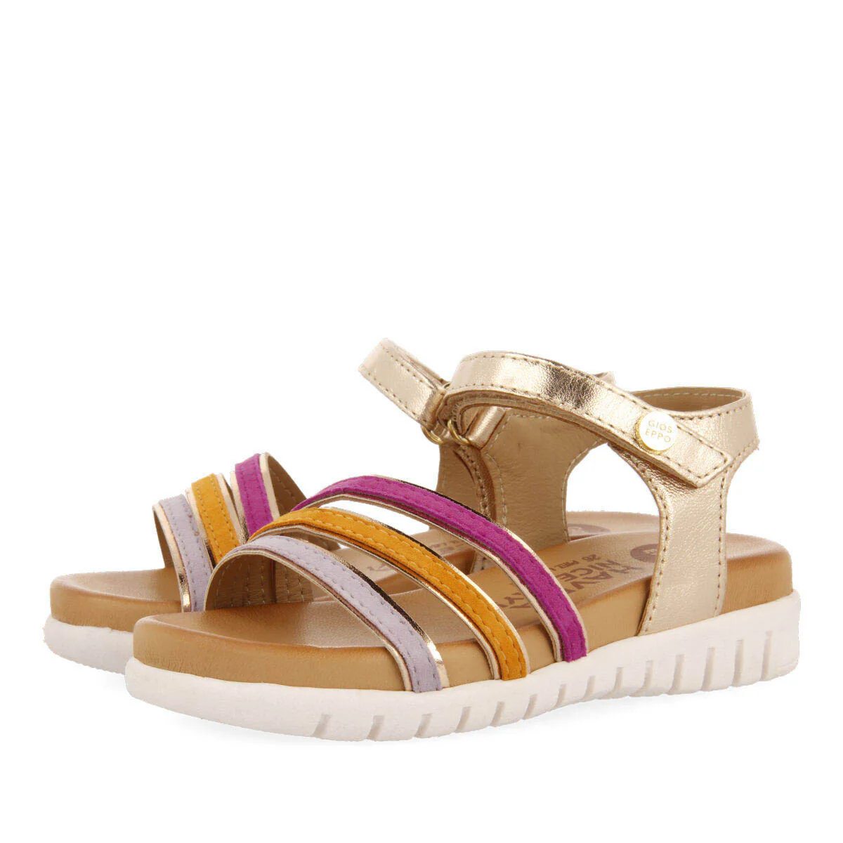 Araure girls multicoloured leather sandals with metallic rose goldiping - Image 2