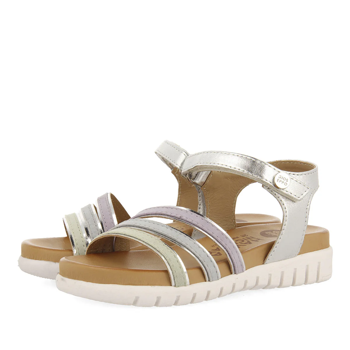 Araure girls multicoloured leather sandals with metallic silveriping - Image 2