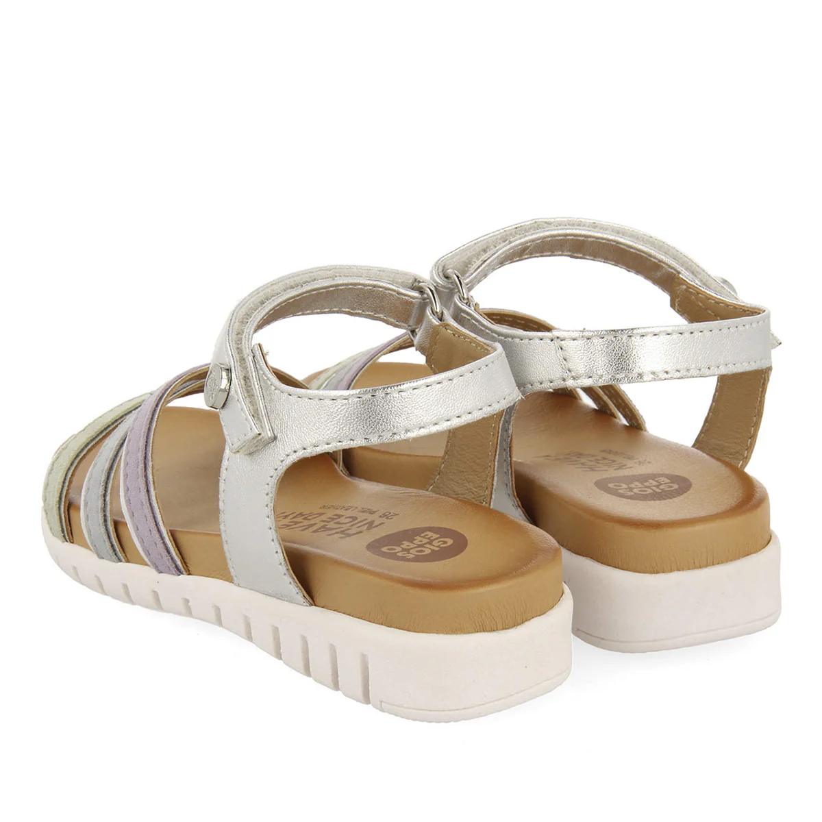 Araure girls multicoloured leather sandals with metallic silveriping - Image 6