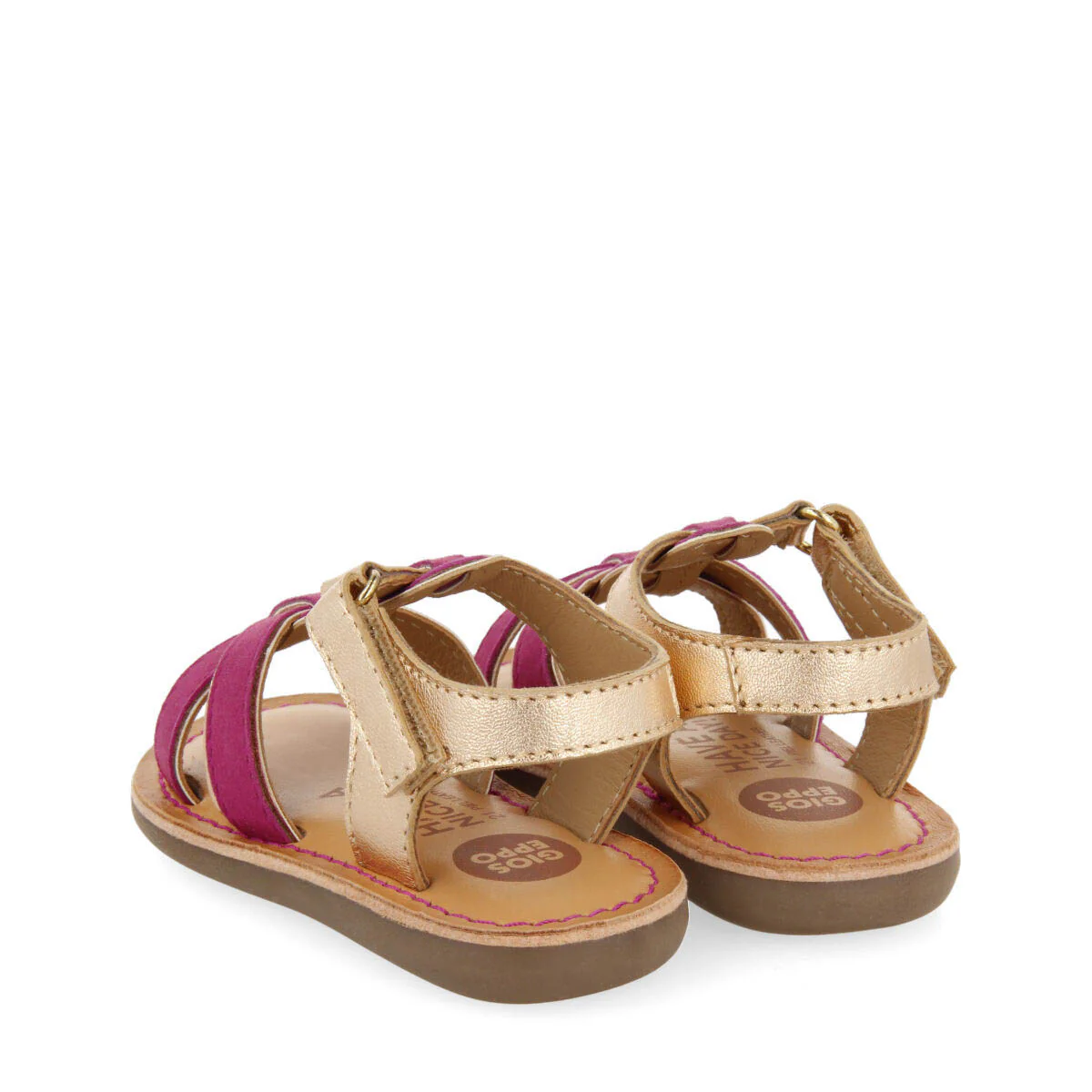 Argis girls fuchsia leather sandals with decorative metalliciping - Image 4
