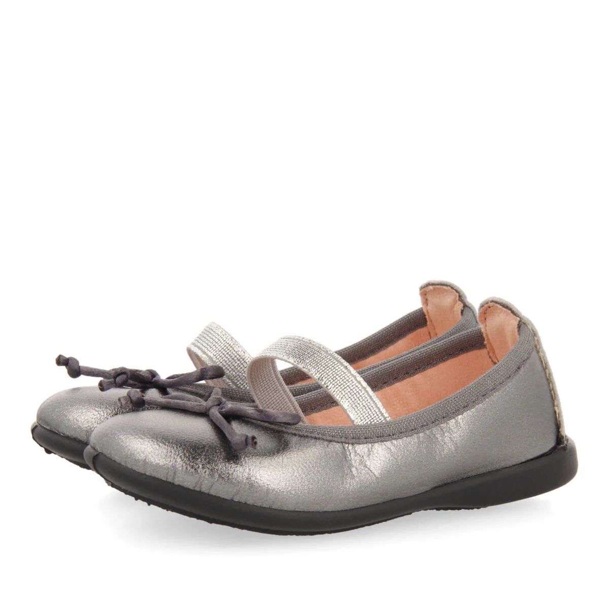 Arnoya girls' dark silver leather ballet flats - Image 2